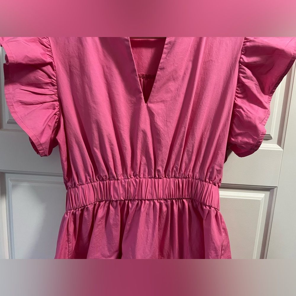 **SOLD** Sunday Up bright pink tiered v-neck dress with frill. - Picture 4 of 7